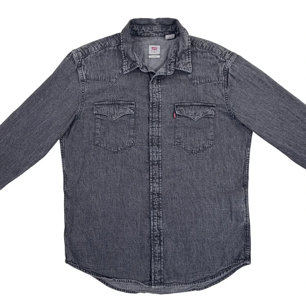 Levi's Western Barstow Shirt Men Medium Black Pearl Snaps Standard Fit Denim